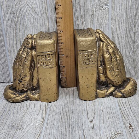 Vintage Praying Hands Bookends Holy Bible Christian Religious Decor Pair Set - Picture 5 of 6